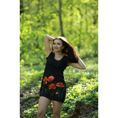 Embroidered dress "Poppies Mini" black